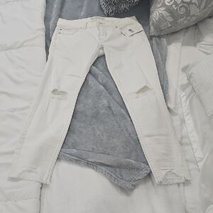 Free People Cream Distressed Skinny Jeans